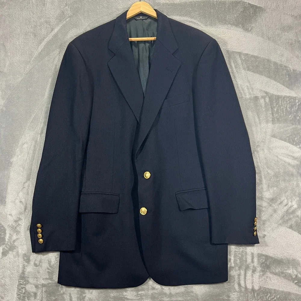 Polo Ralph Lauren University Club Mens Blazer Navy Blue Virgin Wool Gold Button